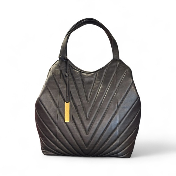 #955 Vince Camuto Elegant Black Quilted Tote Bag - Picture 1 of 1